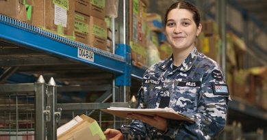 Aircraftwoman Indianna Biles checks the serial numbers of aircraft parts in the F-35A Lightning II warehouse at RAAF Base Williamtown, New South Wales. Photo by Leading Aircraftman Samuel Miller.