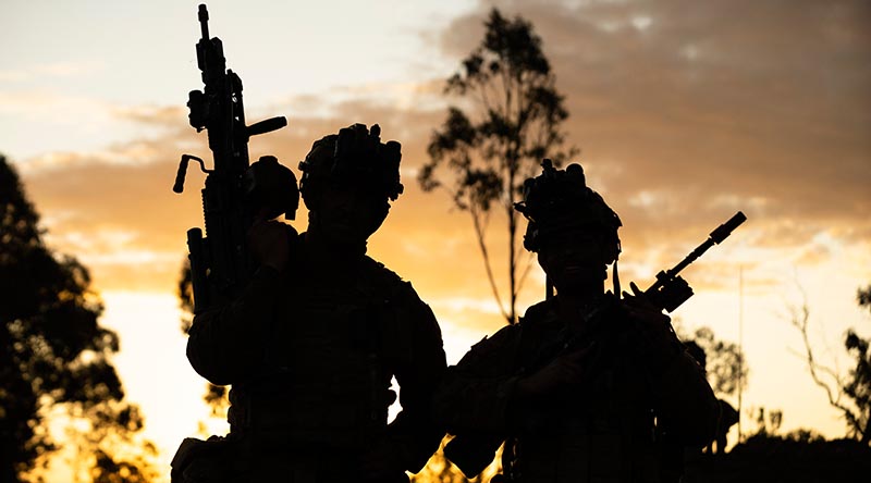 Australian Army soldiers from 3rd Battalion, The Royal Australian Regiment, after an assault on the Urban Operations Training Facility during Exercise Brolga Run 2023 at Townsville Field Training Area, Queensland. Photo by Corporal Brandon Grey.