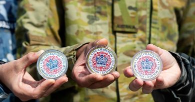 Australian personnel (and their Commonwealth counterparts) were presented with a military coin to commemorate their participation in the Coronation of His Majesty The King, at Army Training Centre Pirbight, UK. Photo by Leading Aircraftwoman Emma Schwenke.