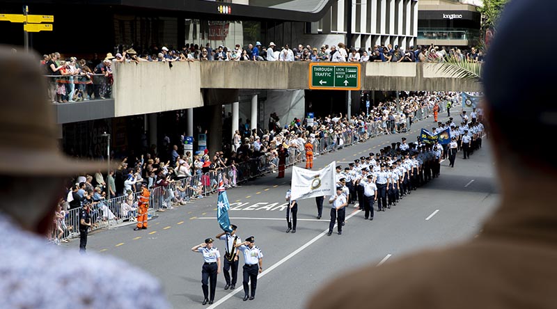 Members of Combat Support Group participate in the Anzac Day march in Brisbane, Queensland. Photo by Corporal Kieren Whiteley.