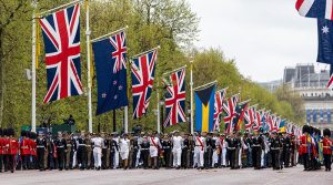 Australia's Federation Guard, as part of the Commonwealth contingent, march towards Buckingham Palace during the Coronation Procession. Photo by Leading Aircraftwoman Emma Schwenke.