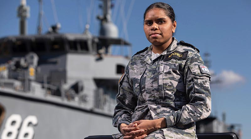 Able Seaman Maritime Elly-May Mitchell represents her Indigenous heritage for Reconciliation week at HMAS Waterhen, NSW. Photo by Able Seaman Benjamin Ricketts.