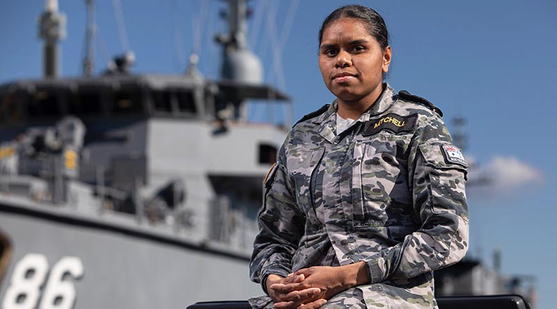 Able Seaman Maritime Elly-May Mitchell represents her Indigenous heritage for Reconciliation week at HMAS Waterhen, NSW. Photo by Able Seaman Benjamin Ricketts.
