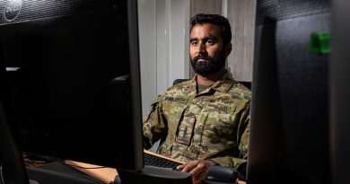 Australian Navy's Able Seaman Akshay Gomez-Jackson, a network technician from HMAS Stirling, deployed on Operation Accordion. Photo by Corporal Melina Young.