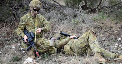 Australian Army soldiers with 144 Signals Squadron train for combat during Exercise Hermes Recon at the Murray Bridge Training Area, South Australia. Photo by Sergeant Adam Barlow.