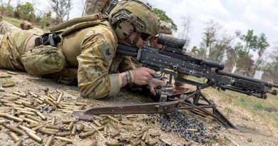 Sergeant Ryleigh Egan, Joint Australian Training Team – Philippines (JATT-P), conducts a live-fire serial with the US Army on the M240B Medium Machinegun at Fort Magsaysay during Exercise Balikatan 23. Photo by Leading Seaman Nadav Harel.