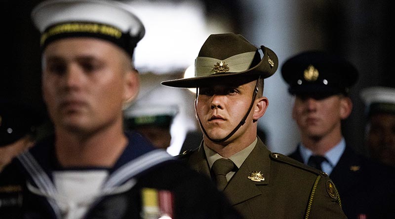 Australian Army soldier Gunner Adam Leclerc with Australia’s Federation Guard during a rehearsal for the Coronation of His Majesty The King, at Buckingham Palace, London. Photo by Leading Aircraftwoman Emma Schwenke.