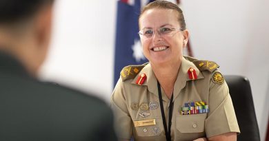 Deputy Chief of Army Major General Natasha Fox talks with Chief of Staff of the Republic of Korea Army Lieutenant at Russel Offices, Canberra. Photo by Sergeant Tristan Kennedy.