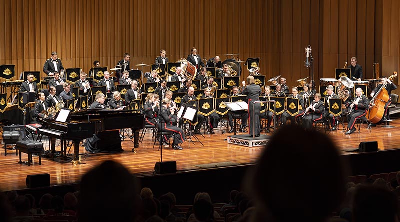The Royal Military College Band perform their first concert at Llewellyn Hall, Australian National University, Canberra, as part of a Masterworks for Winds series. Photo by Leading Seaman Jarrod Mulvihill.