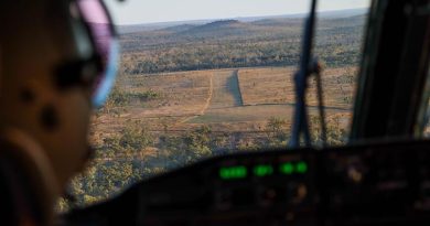 No. 35 Squadron C-27J Spartan pilot Flight Lieutenant Matthew Still on approach to Cormorant airfield, west of Townsville during Exercise Ready Spartan Prove. Photo by Flight Lieutenant Greg Hinks.