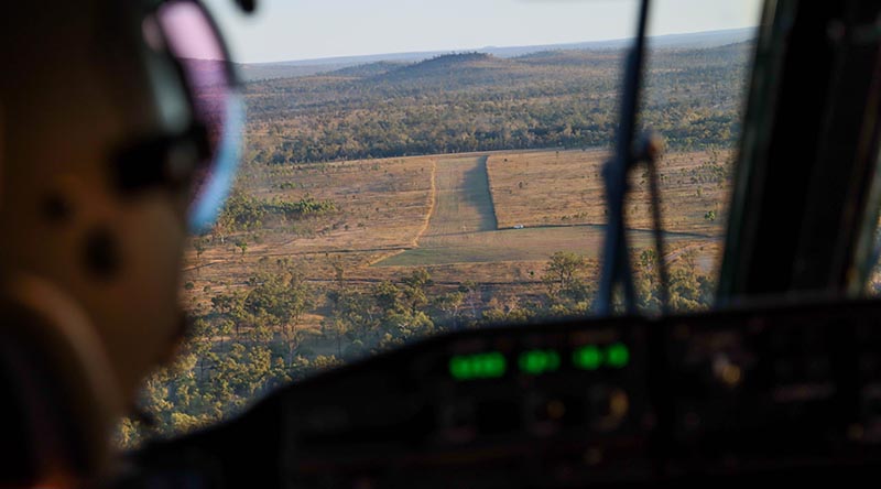 No. 35 Squadron C-27J Spartan pilot Flight Lieutenant Matthew Still on approach to Cormorant airfield, west of Townsville during Exercise Ready Spartan Prove. Photo by Flight Lieutenant Greg Hinks.