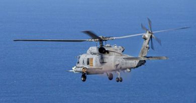 An MH-60R helicopter fires a laser-guided rocket off the NSW south coast during Exercise Tigerfish 2023. Photo by Chief Petty Officer Cameron Martin.