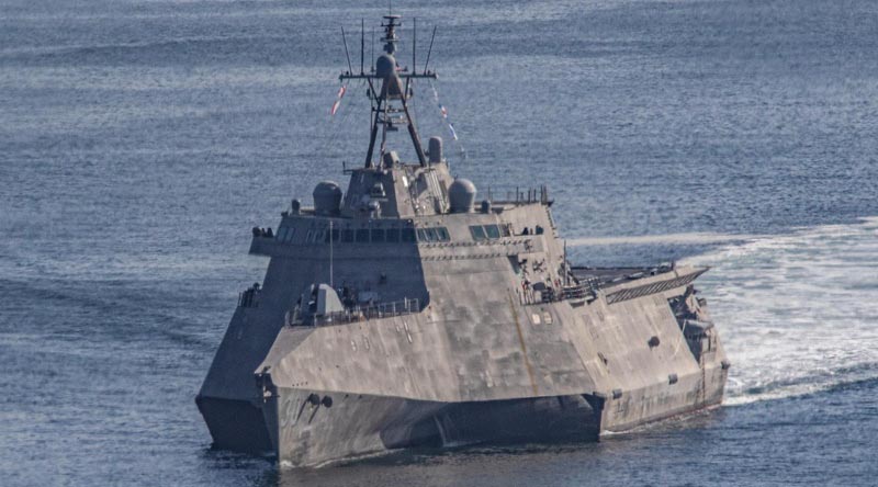 Independence-variant littoral combat ship USS Canberra (LCS 30) departs San Diego for a routine underway off the California coast. US Navy photo by Mass Communication Specialist 1st Class Mark D. Faram.