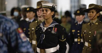 Royal Australian Navy Able Seaman Tammy Vaughn from the Australian Federation Guard during a rehearsal for the Coronation of His Majesty The King, at Buckingham Palace. Photo by Leading Aircraftwoman Emma Schwenke.