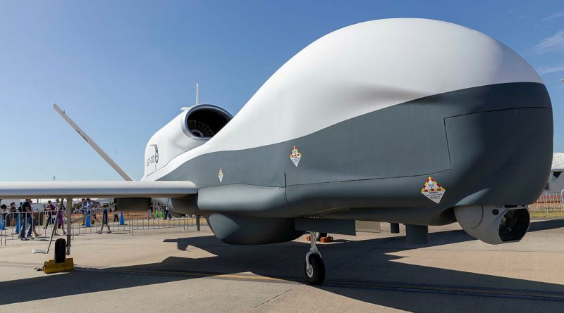 The display of a replica of the Air Force MQ-4C Triton remotely piloted aircraft system at this year’s Avalon International Airshow. Photo by Corporal David Cotton.