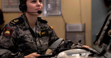 Leading Seaman Marine Technician Ginger Pigot monitors HMAS Anzac’s machinery control room during a regional presence deployment. Story by Lieutenant Max Logan. Photo by Leading Seaman Jarryd Capper.