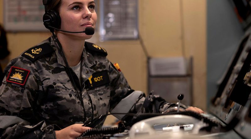 Leading Seaman Marine Technician Ginger Pigot monitors HMAS Anzac’s machinery control room during a regional presence deployment. Story by Lieutenant Max Logan. Photo by Leading Seaman Jarryd Capper.