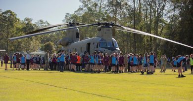 Students from Beerwah State High School get up close to an Australian Army CH-47 Chinook from 5th Aviation Regiment. Story and photos by Corporal Michael Rogers.