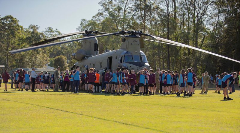 Students from Beerwah State High School get up close to an Australian Army CH-47 Chinook from 5th Aviation Regiment. Story and photos by Corporal Michael Rogers.