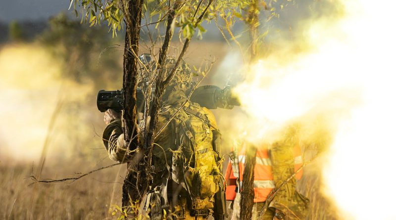 A soldier from the 3rd Battalion, Royal Australian Regiment fires an 84mm Carl Gustav during Exercise Chau Pha in Townsville Field Training Area. Story by Major Taylor Lynch. All photos by Lance Corporal Riley Blennerhassett.