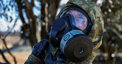 Staff cadets of the Royal Military College - Duntroon conduct a buddy check during chemical, biological, radiological and nuclear training at Majura Training Area. Story by Leading Aircraftwoman Emma Schwenke. All photos by Sergeant Sagi Biderman.