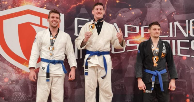 Australian Army officer Captain Dylan Voncina on the podium during the Grappling Industries Brazilian jujitsu gi and nogi round robin tournament in Melbourne. Story by Sergeant Matthew Bickerton.