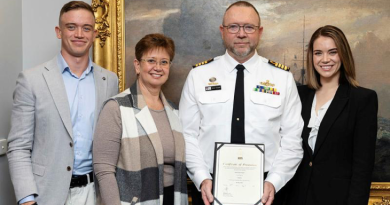 Captain Sean Feenan with his family after being promoted to captain at Russell Offices in Canberra. Story and photo by Petty Officer Jake Badior.