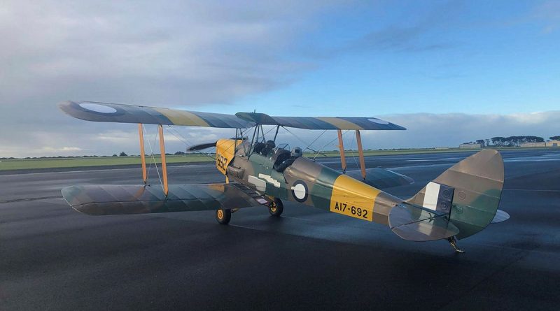 100 Squadron's Corporal Adam Scerri, front seat, and Flight Lieutenant Brett Alderton depart RAAF Base Point Cook on 27 June 2022 in a Tiger Moth. Story by Squadron Leader Kate Davis. Photo by Tim O’Connor.