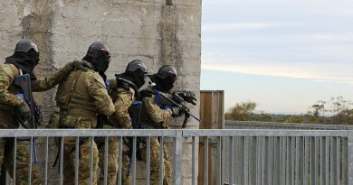 Army reservists from the 5th Brigade conduct an entry drill using airsoft rifles at Holsworthy Training Area at the end of Exercise Arras Sprint in May. Story by Major Jesse Robilliard. Photo by Private Sarah Fisher.