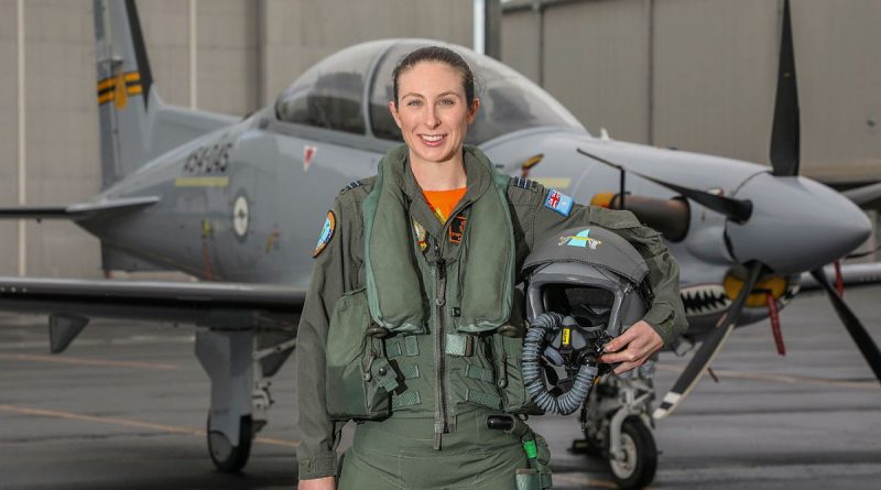 Aircraft Research and Development Unit flight test engineer Flight Lieutenant Stephanie Hume with a PC-21 on the flight line at RAAF Base Edinburgh. Story by Flying Officer Jamie Wallace. Photo by Corporal Brenton Kwaterski.