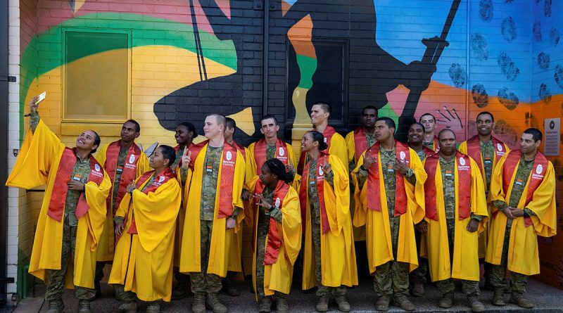 Australian Army recruits from the Army Indigenous Development Program (AIDP) pause for a selfie after marching out from their graduation parade at Defence Establishment Berrimah, Northern Territory. Story by Major Jesse Robilliard and Captain Anna Richardson. All photos by Captain Annie Richardson.