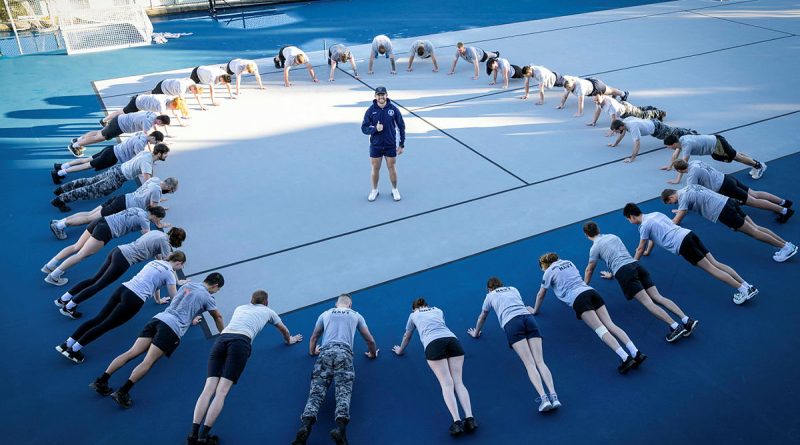 Personnel from HMAS Watson participate in Lifeline’s Push-Up Challenge. Story by Midshipman Alice Rogers. Photo by Leading Seaman Matthew Lyall.