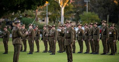 Australian Army officers and soldiers of 13 Engineer Regiment on parade to mark the unit's first birthday at the University of Western Australia. Story by Major Sandra Seman-Bourke. Photo by Corporal Janet Pan.