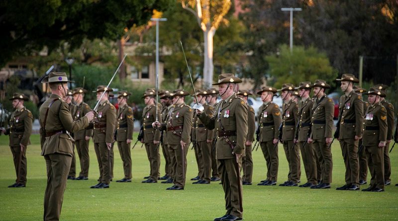 Australian Army officers and soldiers of 13 Engineer Regiment on parade to mark the unit's first birthday at the University of Western Australia. Story by Major Sandra Seman-Bourke. Photo by Corporal Janet Pan.