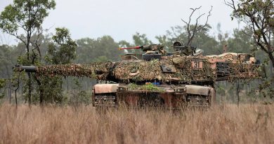 An M1A1 Abrams from Battle Group Heeler in a battle hide during Exercise Southern Jackaroo, part of Exercise Diamond Strike, in the Townsville Field Training Area, Queensland. Story by Major Roger Brennan. All photos by Corporal Nicole Dorrett.