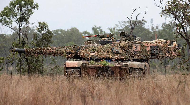 An M1A1 Abrams from Battle Group Heeler in a battle hide during Exercise Southern Jackaroo, part of Exercise Diamond Strike, in the Townsville Field Training Area, Queensland. Story by Major Roger Brennan. All photos by Corporal Nicole Dorrett.