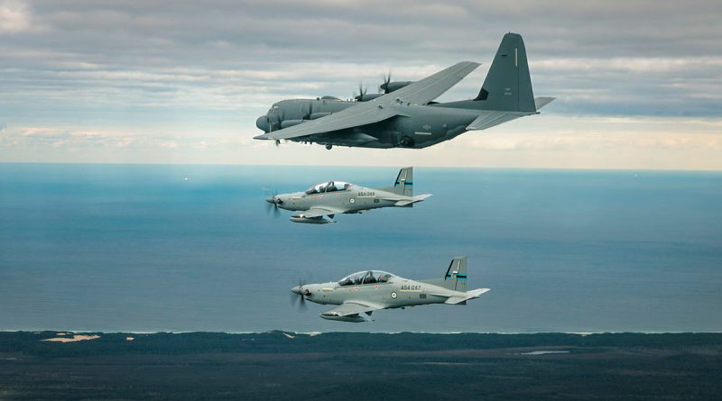 Two RAAF PC-21 aircraft, from 4 Squadron, conduct sorties with the United States Air Force AC-130J Ghostrider aircraft from 17th Special Operations Squadron as part of Exercise Teak Action. All photos by Leading Aircraftman Samuel Miller.