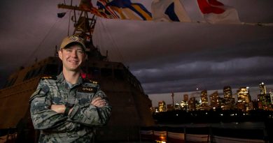 Royal Australian Navy officer Lieutenant Eamon O'Shea is onboard USS Canberra as the first RAN member to serve in what will be an ongoing billet as part of the United States Navy's personnel exchange program. Story by Lieutenant Harrison Thomas. Photo by Petty Officer Helen Frank.
