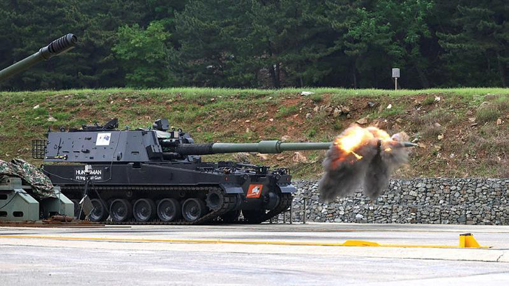 The South Korean K9 Thunder conducting test firing at a testing facility in South Korea. Story by Private Nicholas Marquis.