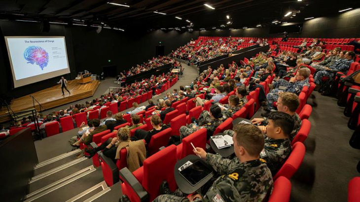 CEO and Founder of StriveStronger Andrew May speaking at 'The Integrated Mindset - A Social Mastery Journey' at Australian Defence Force Academy in Canberra. Story by Mikaela Farrugia. Photo by Kym Smith.