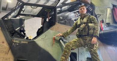 Army pilot Captain Andrew Amos stands bedside an armed reconnaissance helicopter Tiger at 1st Aviation Regiment at Robertson Barracks, Darwin. Story and photo by Flight Lieutenant Nicholas O'Connor.
