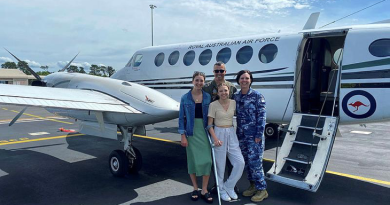 Flight Lieutenant Albert Van De Vyver with his wife and daughters at RAAF Base East Sale at a 32 Squadron Family Day. Story by Flying Officer Ellis Mitchell. Photo by Petty Officer Richard Prideaux.