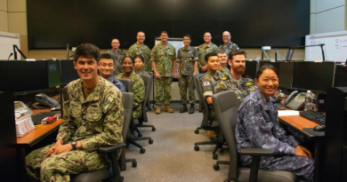Exercise Pacific Vanguard participants in the exercise control room in Guam. Story by Lieutenant Max Logan.