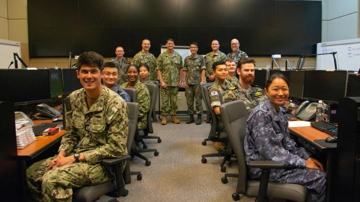 Exercise Pacific Vanguard participants in the exercise control room in Guam. Story by Lieutenant Max Logan.