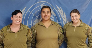 Australian Army Captain Liz Daly, Captain Zarra Houpapa from the New Zealand Defence Force and Australian Army Captain Anita Price at Observer Group Golan – Tiberius (OGG-T) Headquarters in Northern Israel pose for a photo to commemorate being the first all-female leadership team in the history of the United Nations Truce Supervision Organisation. Story by Major Carrie Robards.