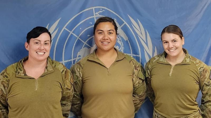 Australian Army Captain Liz Daly, Captain Zarra Houpapa from the New Zealand Defence Force and Australian Army Captain Anita Price at Observer Group Golan – Tiberius (OGG-T) Headquarters in Northern Israel pose for a photo to commemorate being the first all-female leadership team in the history of the United Nations Truce Supervision Organisation. Story by Major Carrie Robards.