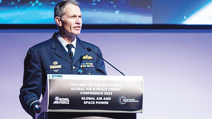 Chief of Air Force Air Marshal Rob Chipman addresses the crowd at the Global Air and Space Chief’s Conference in London. Photo: Royal Air Force. Story by Lieutenant Commander John Thompson.