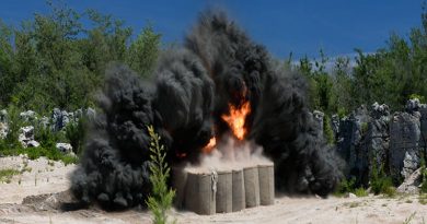 A 500lb Mark 12 bomb is detonated inside a Hesco bunker in Nauru. Photo by Sergeant McAneney.