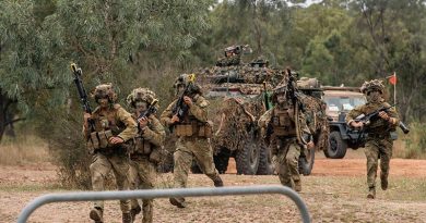 NZ Light Armoured Vehicles and infantry clearing a route during Exercise Talisman Sabre. Photo supplied.