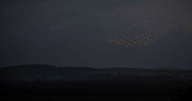 Drones flying above an enemy position demonstrate in concept surveillance (green), electronic warfare (blue), and attack (orange) capabilities during a human-machine team exercise at Puckapunyal Military Area. Story and photos by Sergeant Matthew Bickerton.